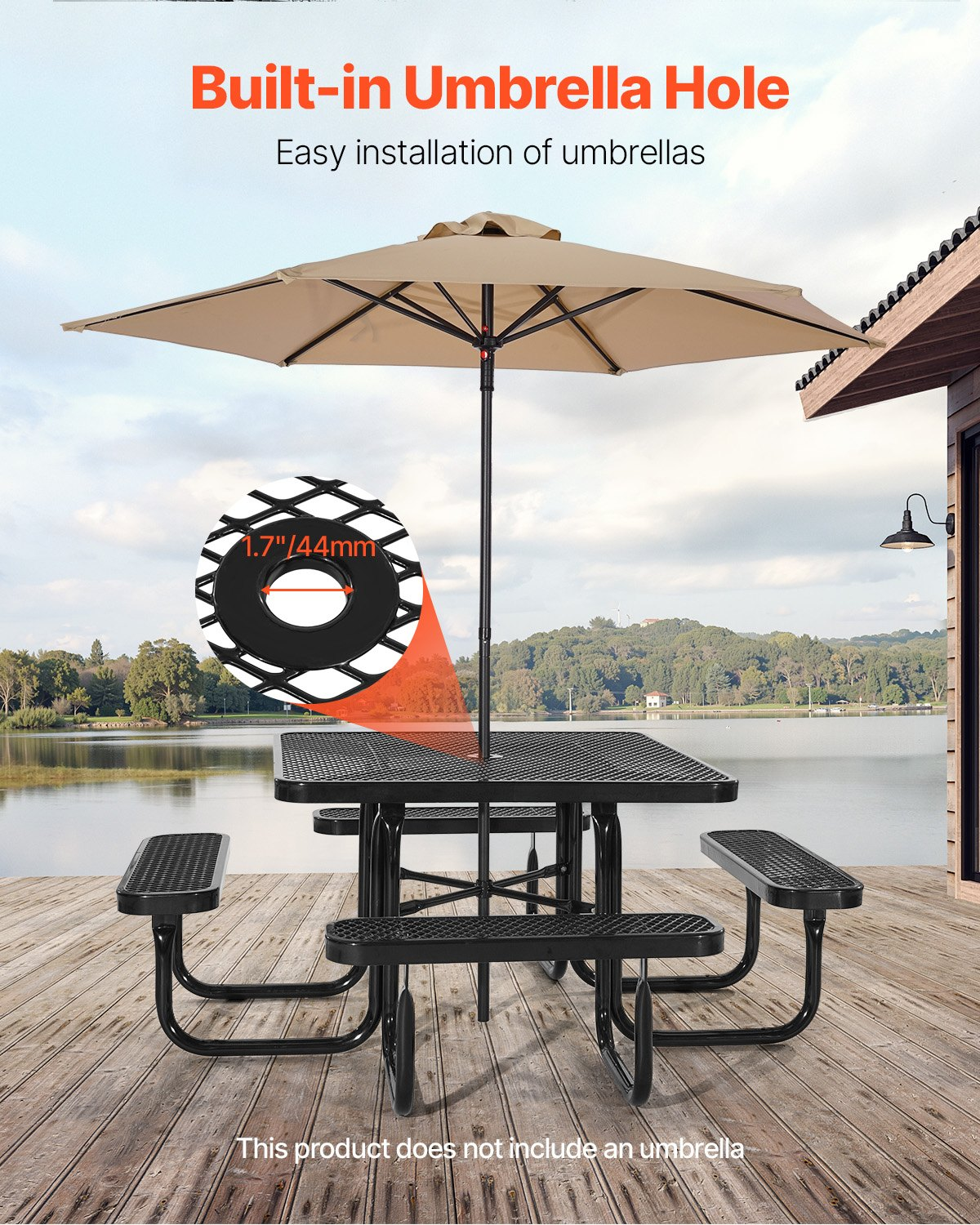 VEVOR Picnic Table Weather Resistant Steel Patio Dining Furniture Set Outdoor