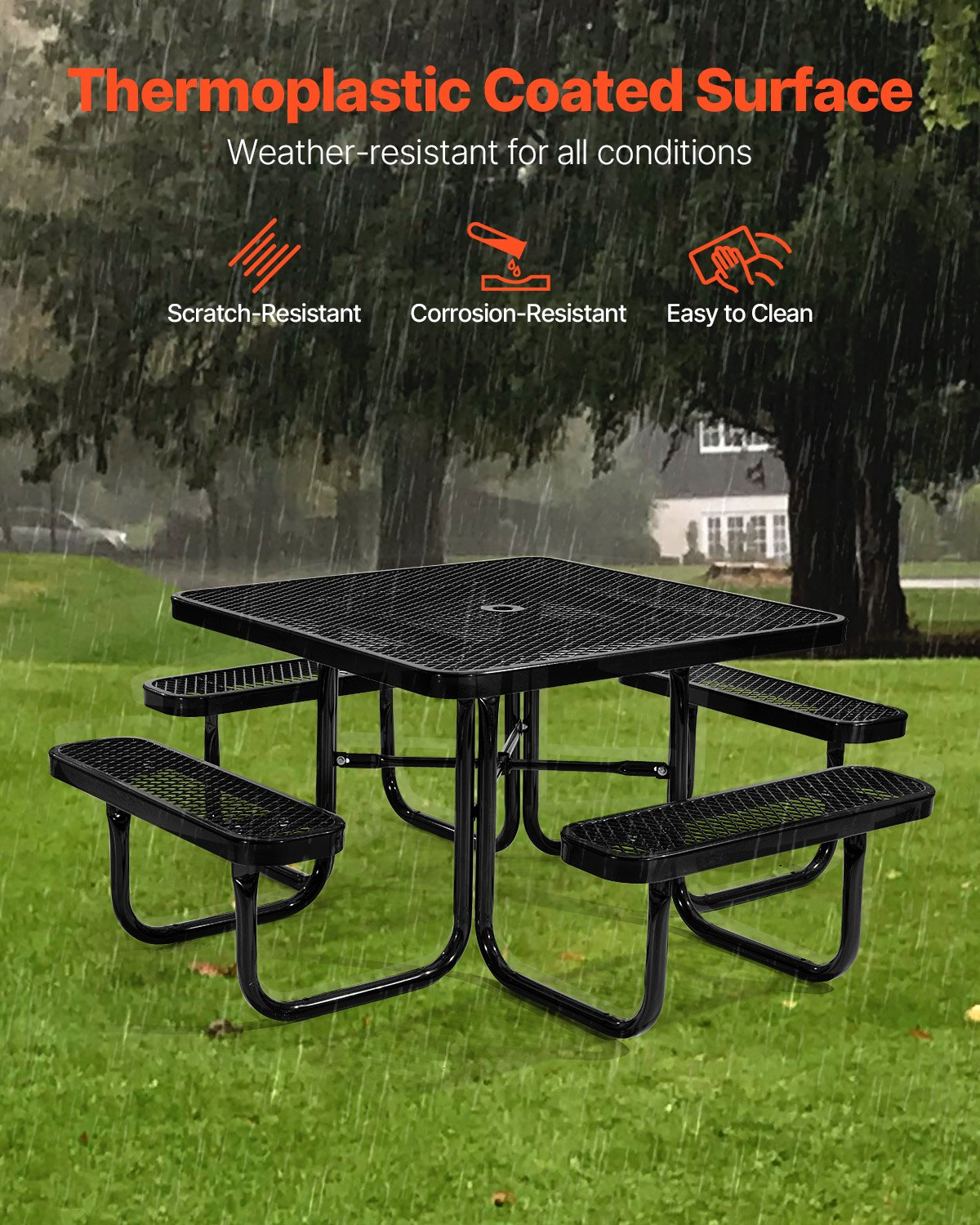 VEVOR Picnic Table Weather Resistant Steel Patio Dining Furniture Set Outdoor