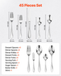 VEVOR 45-Piece Silverware Set Stainless Steel Cutlery Flatware Utensils for 8
