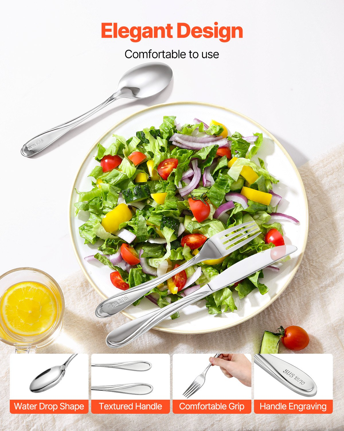 VEVOR 45-Piece Silverware Set Stainless Steel Cutlery Flatware Utensils for 8
