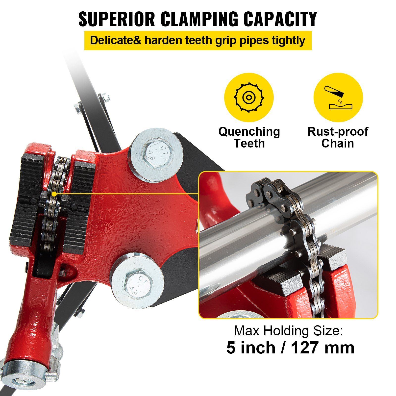VEVOR Tripod Pipe Chain Vise | 0.3175-12.7 cm Pipe Capacity | 92.5 cm Length | Portable Folding Steel Legs | Grab, Support, and Bend Pipes | Ideal for Factory, Workshop, and Home Use