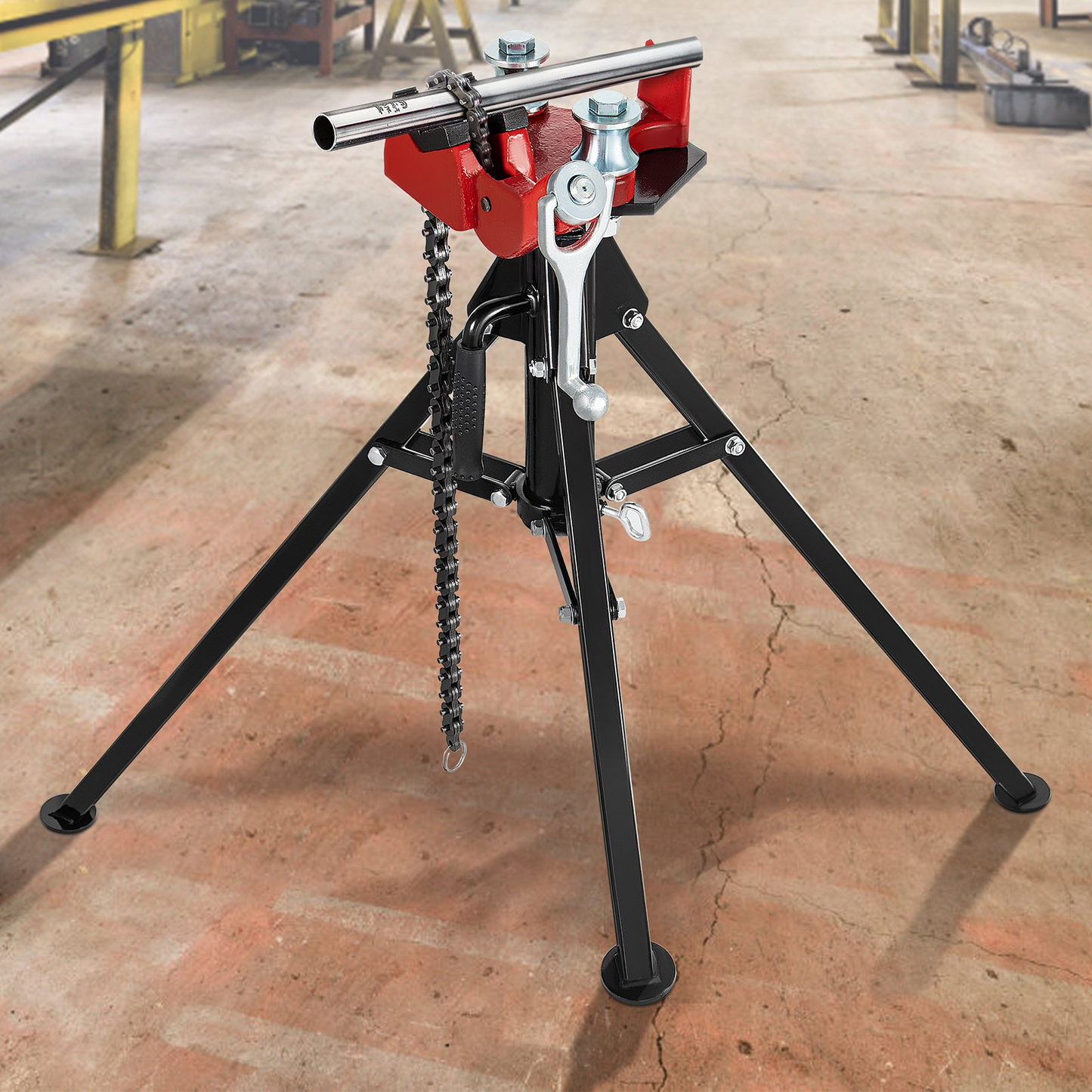 VEVOR Tripod Pipe Chain Vise | 0.3175-12.7 cm Pipe Capacity | 92.5 cm Length | Portable Folding Steel Legs | Grab, Support, and Bend Pipes | Ideal for Factory, Workshop, and Home Use