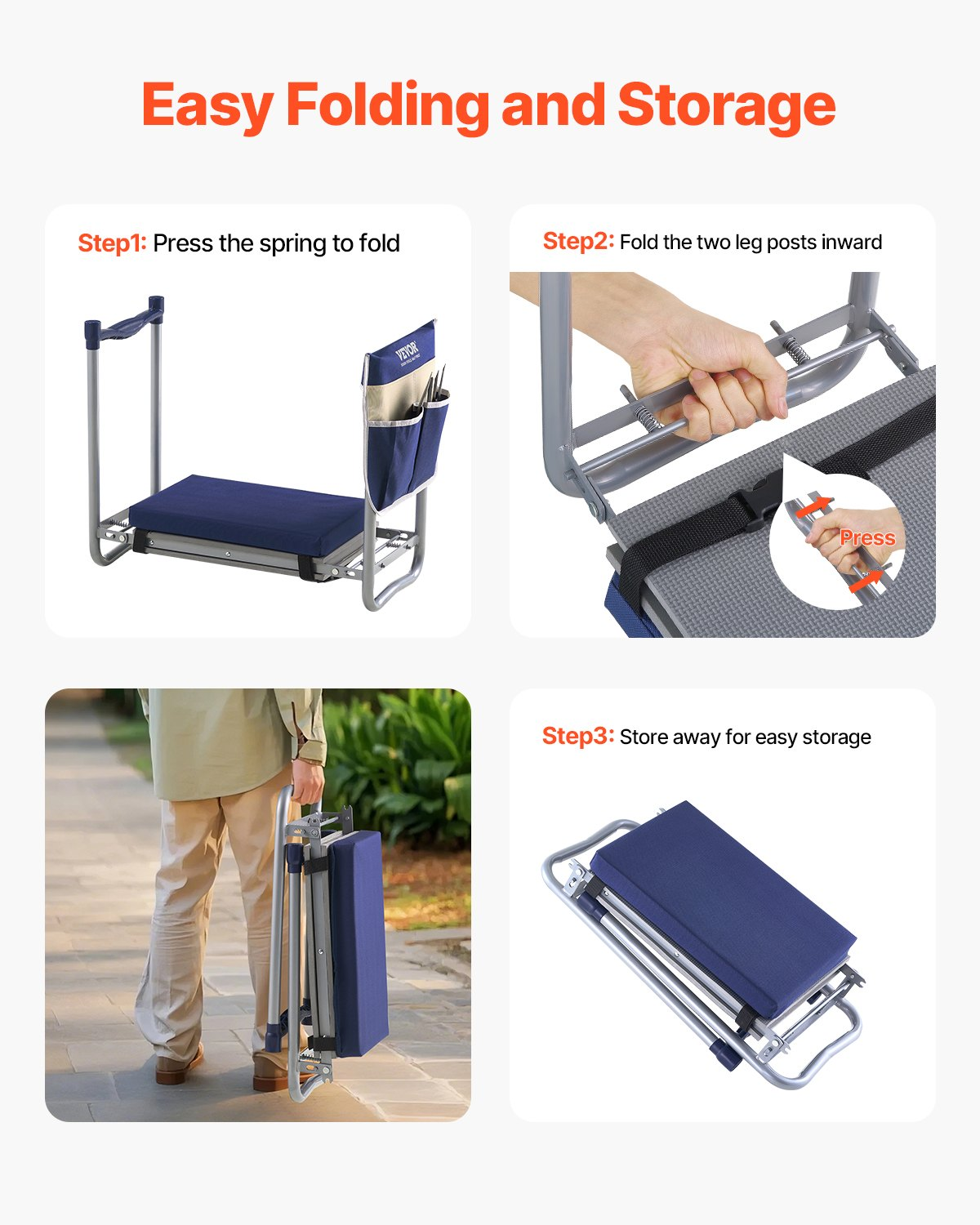 VEVOR Garden Kneeler and Seat 11" Wide Pad 360lbs Folding Garden Stool Non Slip