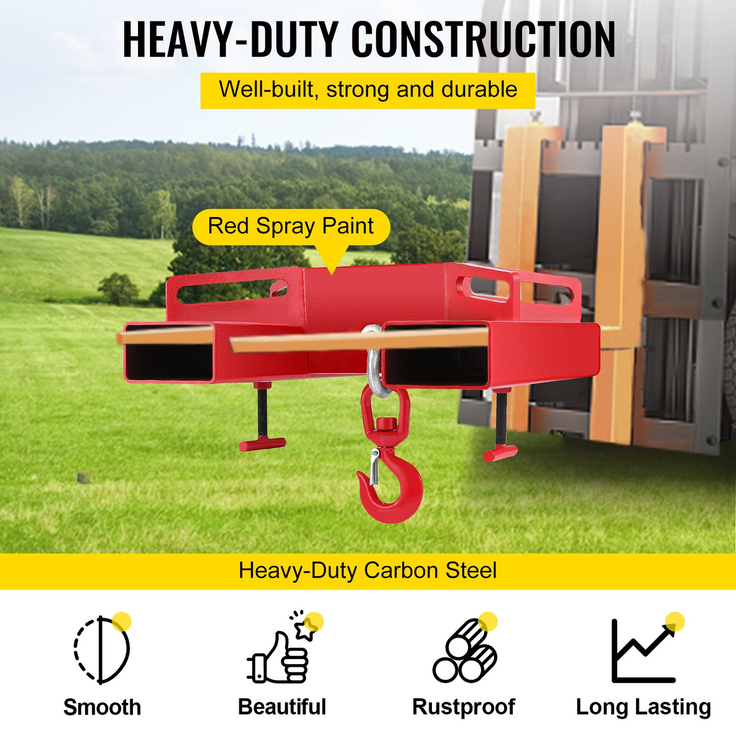 VEVOR 3 Ton Forklift Lifting Hook 6000 LBS/3000KG Capacity Lift Truck Fork Hoist Swivel Hook Mobile Crane Forklift Attachments