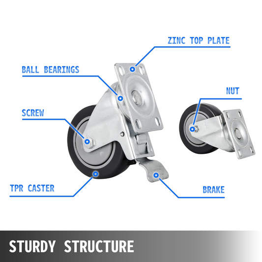 VEVOR 16 Plate Casters with 4" Polyurethane Wheels All Swivel & 8 Brake Casters