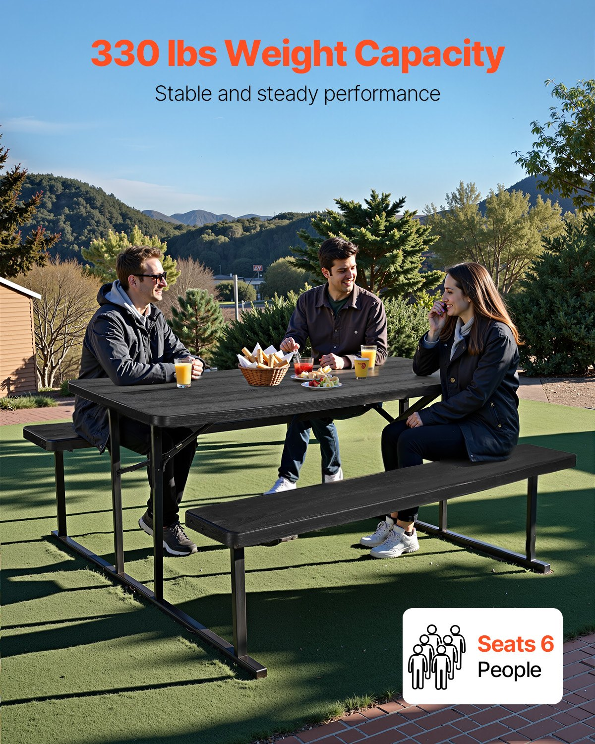 VEVOR Picnic Table Foldable Steel Camping Table Chair Garden Indoor Outdoor