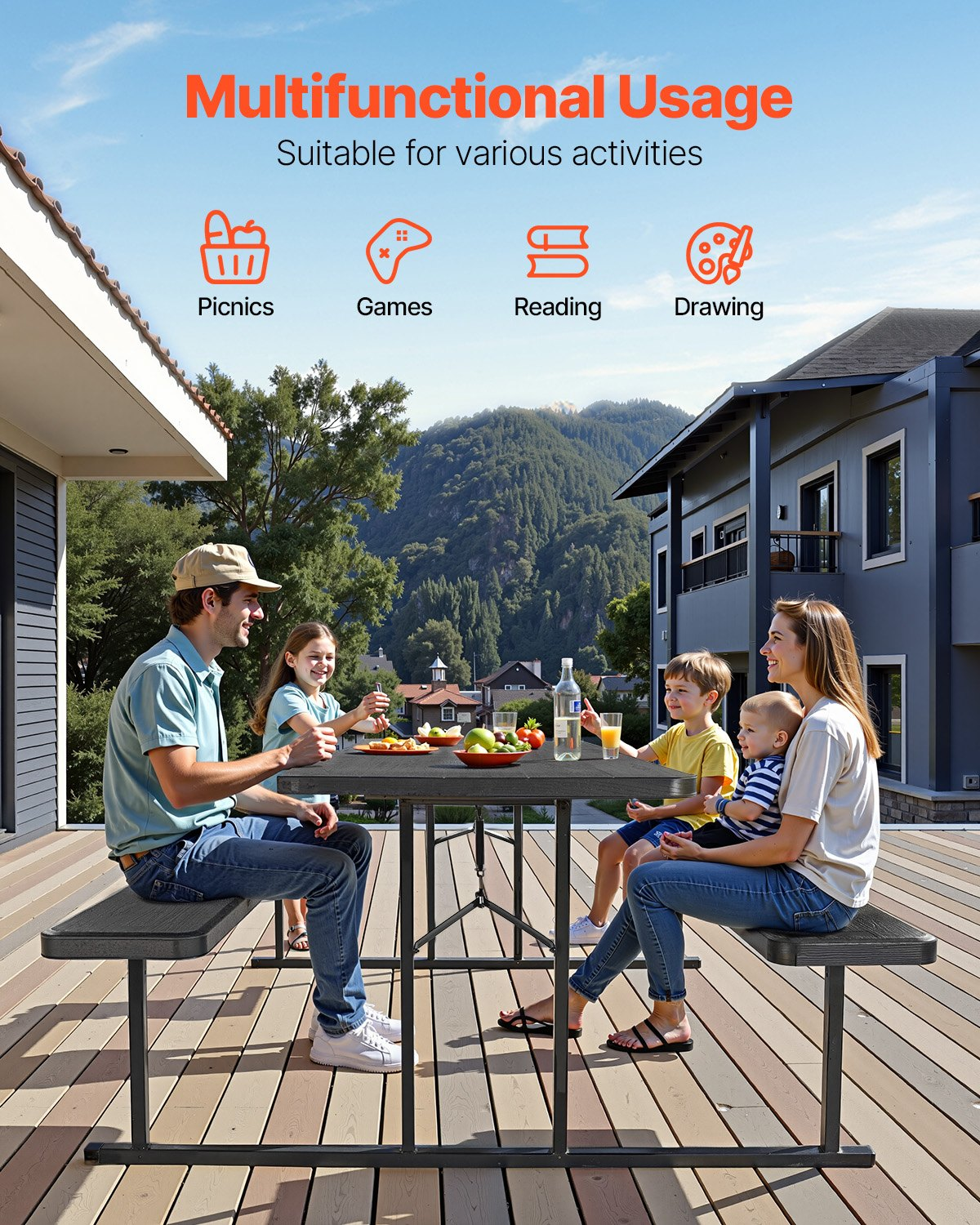 VEVOR Picnic Table Foldable Steel Camping Table Chair Garden Indoor Outdoor