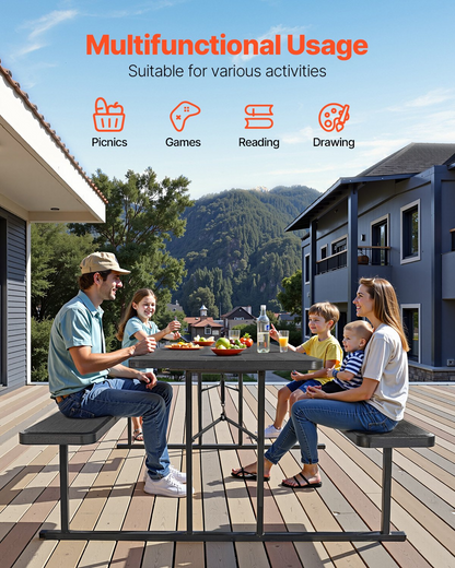 VEVOR Picnic Table Foldable Steel Camping Table Chair Garden Indoor Outdoor