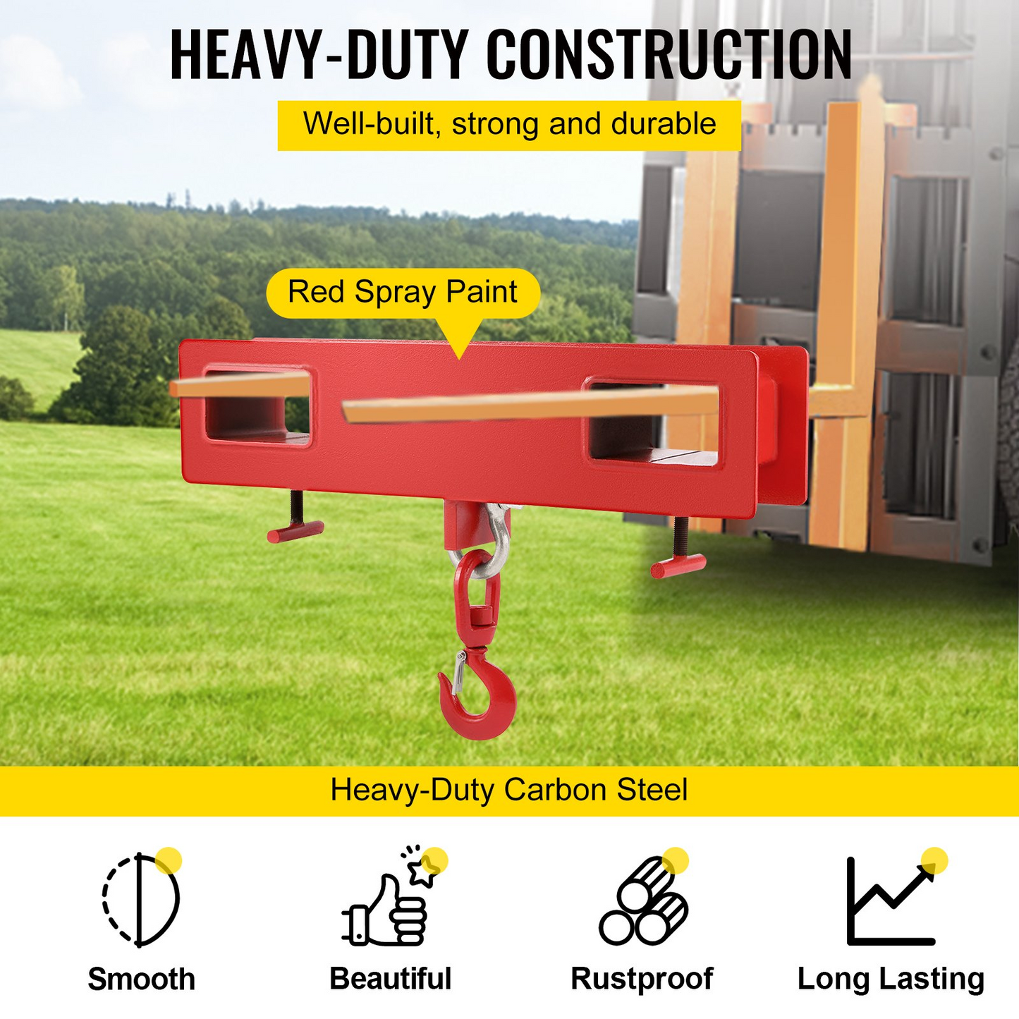 VEVOR 2 Ton Forklift Lifting Hook 4000 LBS/2000KG Capacity Lift Truck Fork Hoist Swivel Hook Mobile Crane Forklift Attachments