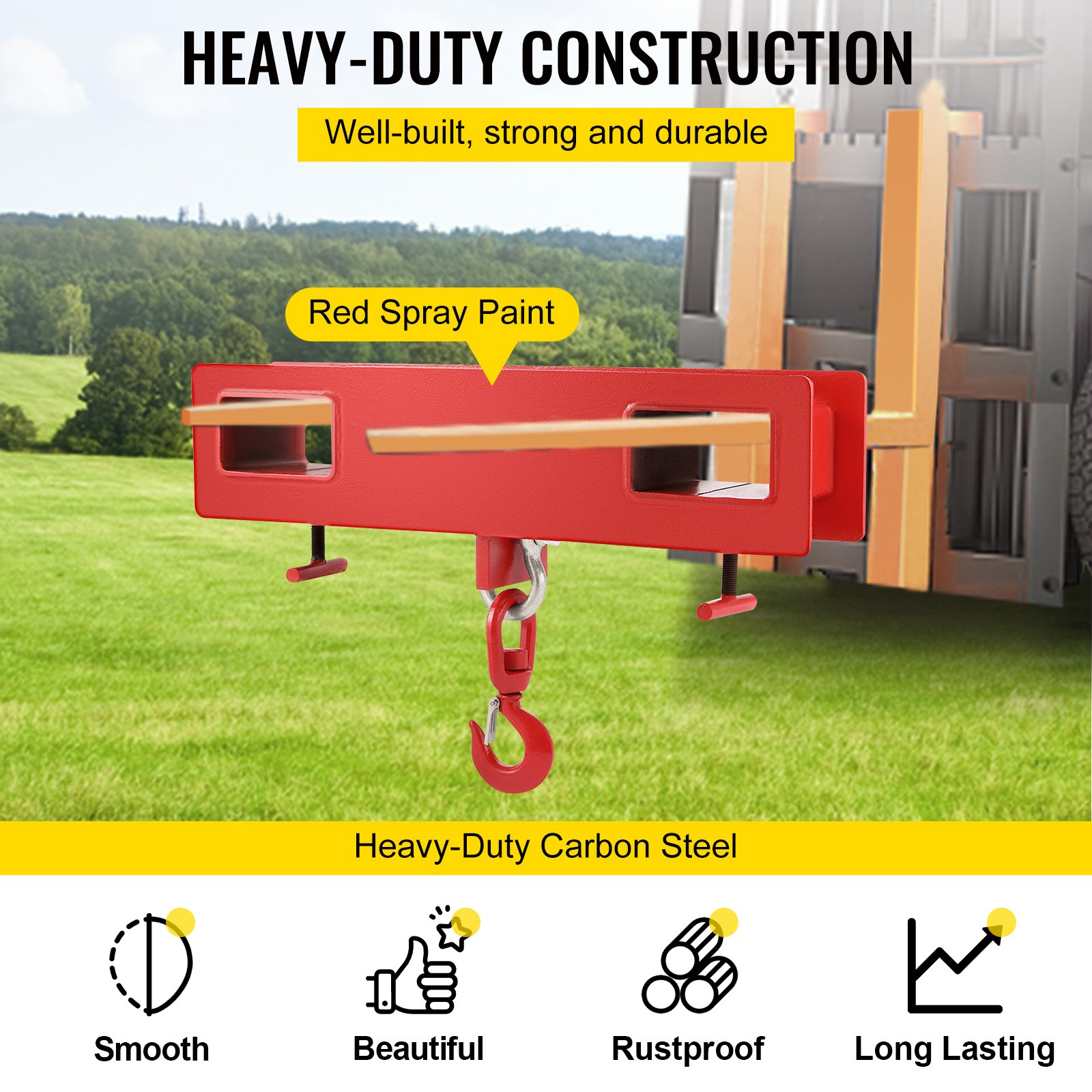 VEVOR 2 Ton Forklift Lifting Hook 4000 LBS/2000KG Capacity Lift Truck Fork Hoist Swivel Hook Mobile Crane Forklift Attachments