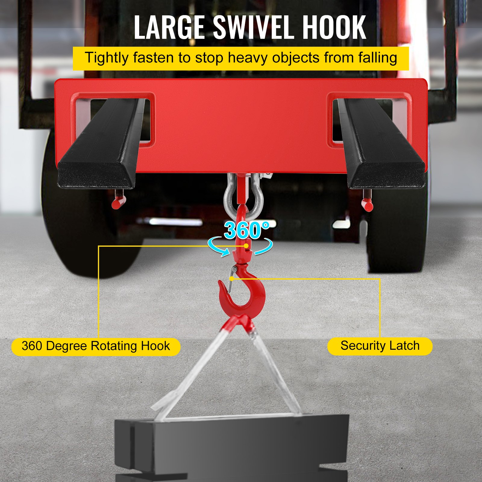 VEVOR 2 Ton Forklift Lifting Hook 4000 LBS/2000KG Capacity Lift Truck Fork Hoist Swivel Hook Mobile Crane Forklift Attachments
