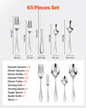 VEVOR 65-Piece Silverware Set Stainless Steel Cutlery Flatware Utensils for 12