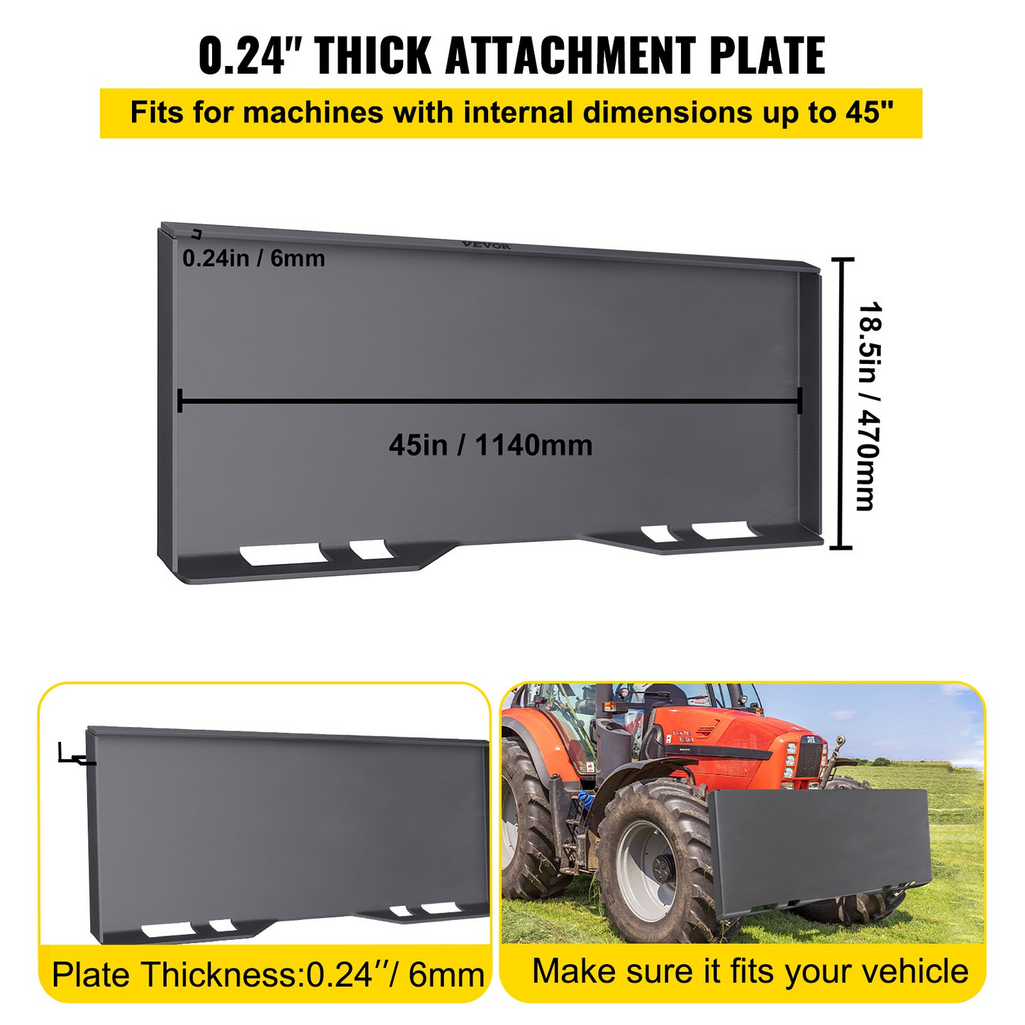 VEVOR Skid Steer Mount Plate 0.24" Thick Skid Steer Attachment Plate High Quality Steel Quick Attachment Loader Plate with 3 Additional Welding Rods Easy to Weld or Bolt to Different Accessories