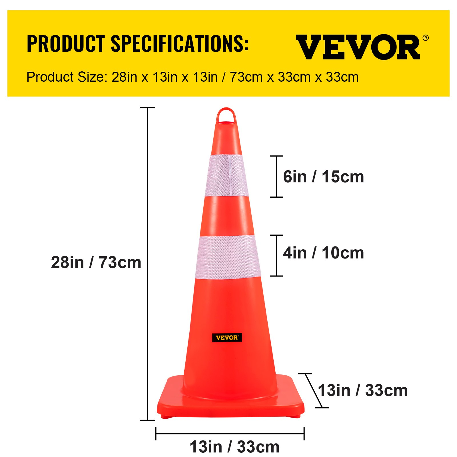 VEVOR Safety Cones Traffic Cones 12 x 28" Orange Reflective Collars Road Cones