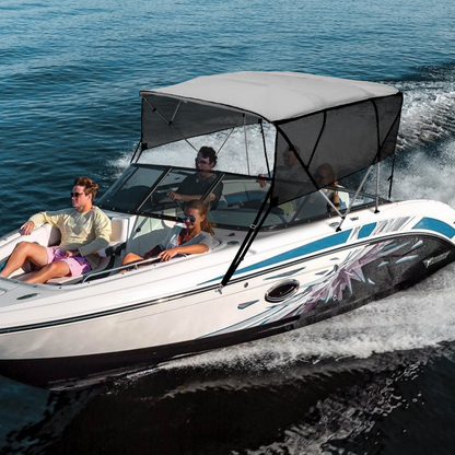 VEVOR 4 Bow Bimini Top Boat Cover, Detachable Mesh Sidewalls, 600D Polyester Canopy with 1" Aluminum Alloy Frame, Includes Storage Boot, 2 Support Poles, 2 Straps, 8'L x 54"H x 91"-96"W, Light Grey