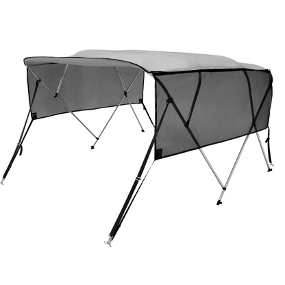 VEVOR 4 Bow Bimini Top Boat Cover, Detachable Mesh Sidewalls, 600D Polyester Canopy with 1" Aluminum Alloy Frame, Includes Storage Boot, 2 Support Poles, 2 Straps, 8'L x 54"H x 91"-96"W, Light Grey