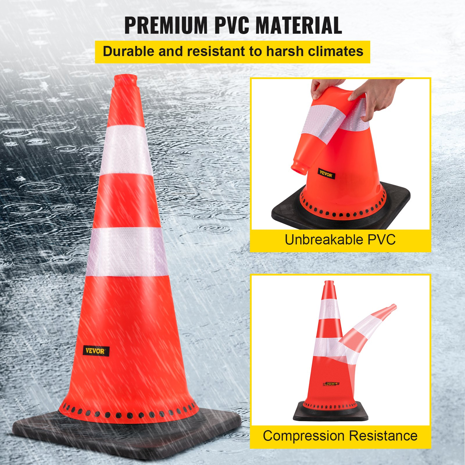VEVOR Safety Cones Traffic Cones 8 x 30" Orange Reflective Collars Road Cones