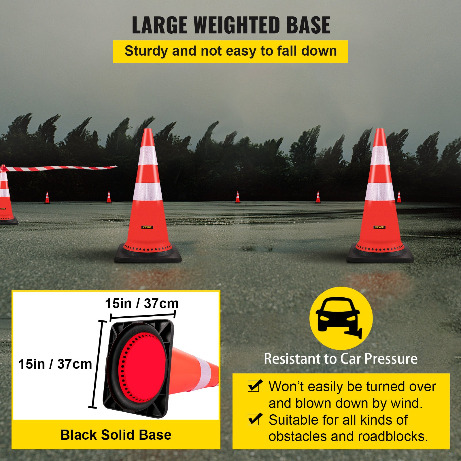 VEVOR Safety Cones Traffic Cones 8 x 30" Orange Reflective Collars Road Cones