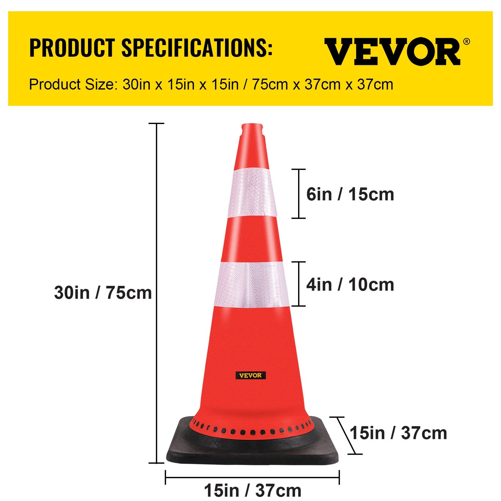 VEVOR Safety Cones Traffic Cones 8 x 30" Orange Reflective Collars Road Cones