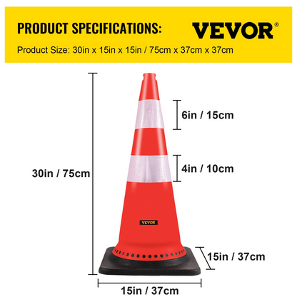 VEVOR Safety Cones Traffic Cones 8 x 30" Orange Reflective Collars Road Cones