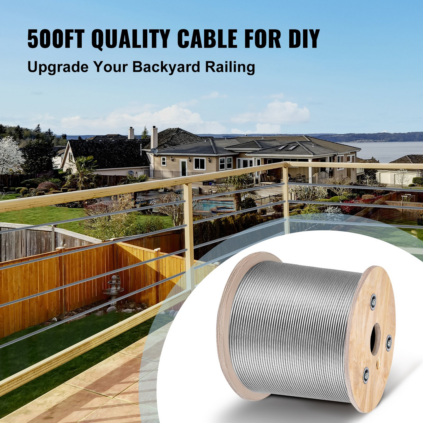 VEVOR 3/16 Inch 7x19 Stainless Steel Aircraft Cable Reel 500FT Stainless Steel Cable T304 Wire Rope Winch Cable Replacement (T304)