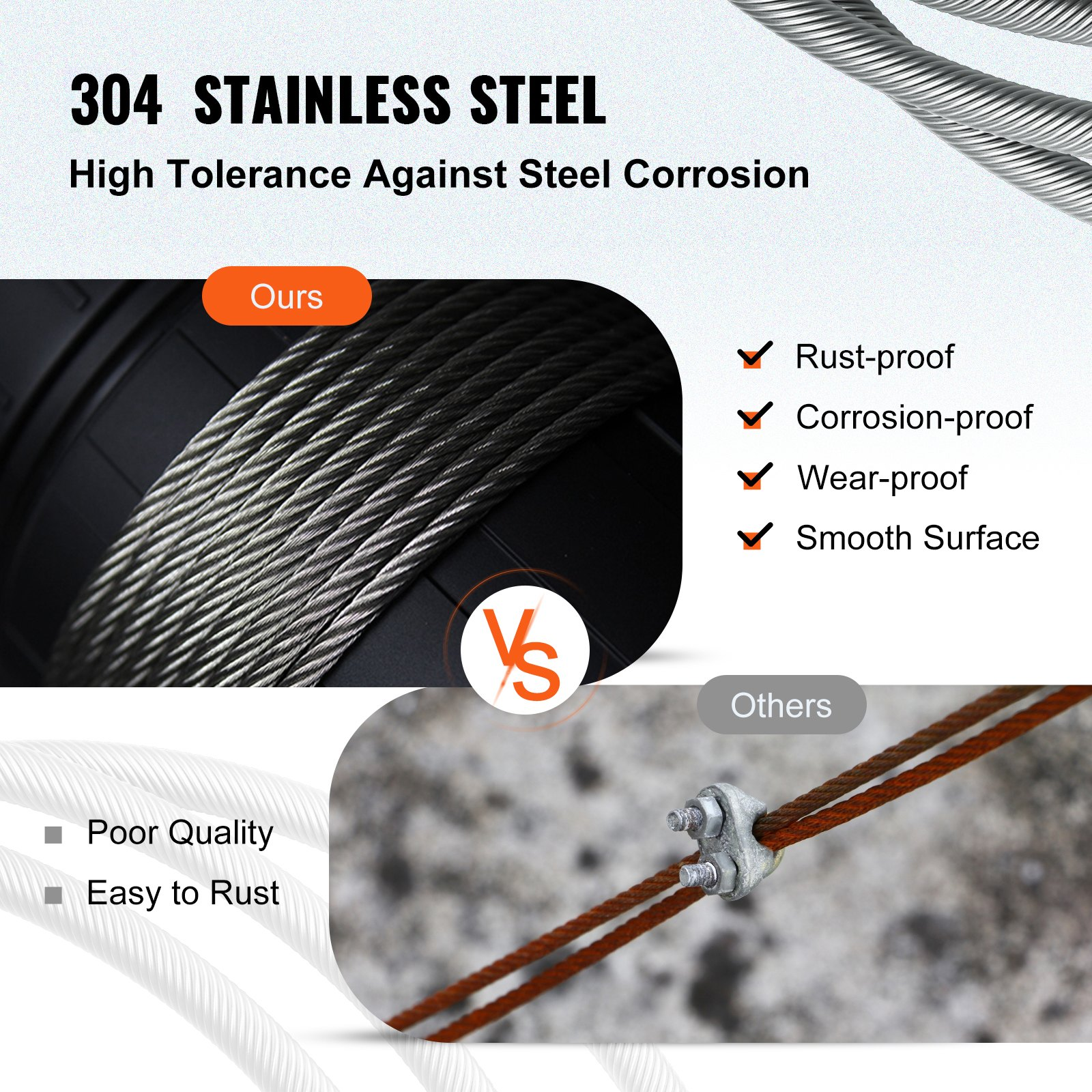 VEVOR 3/16 Inch 7x19 Stainless Steel Aircraft Cable Reel 500FT Stainless Steel Cable T304 Wire Rope Winch Cable Replacement (T304)