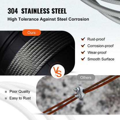 VEVOR 3/16 Inch 7x19 Stainless Steel Aircraft Cable Reel 500FT Stainless Steel Cable T304 Wire Rope Winch Cable Replacement (T304)