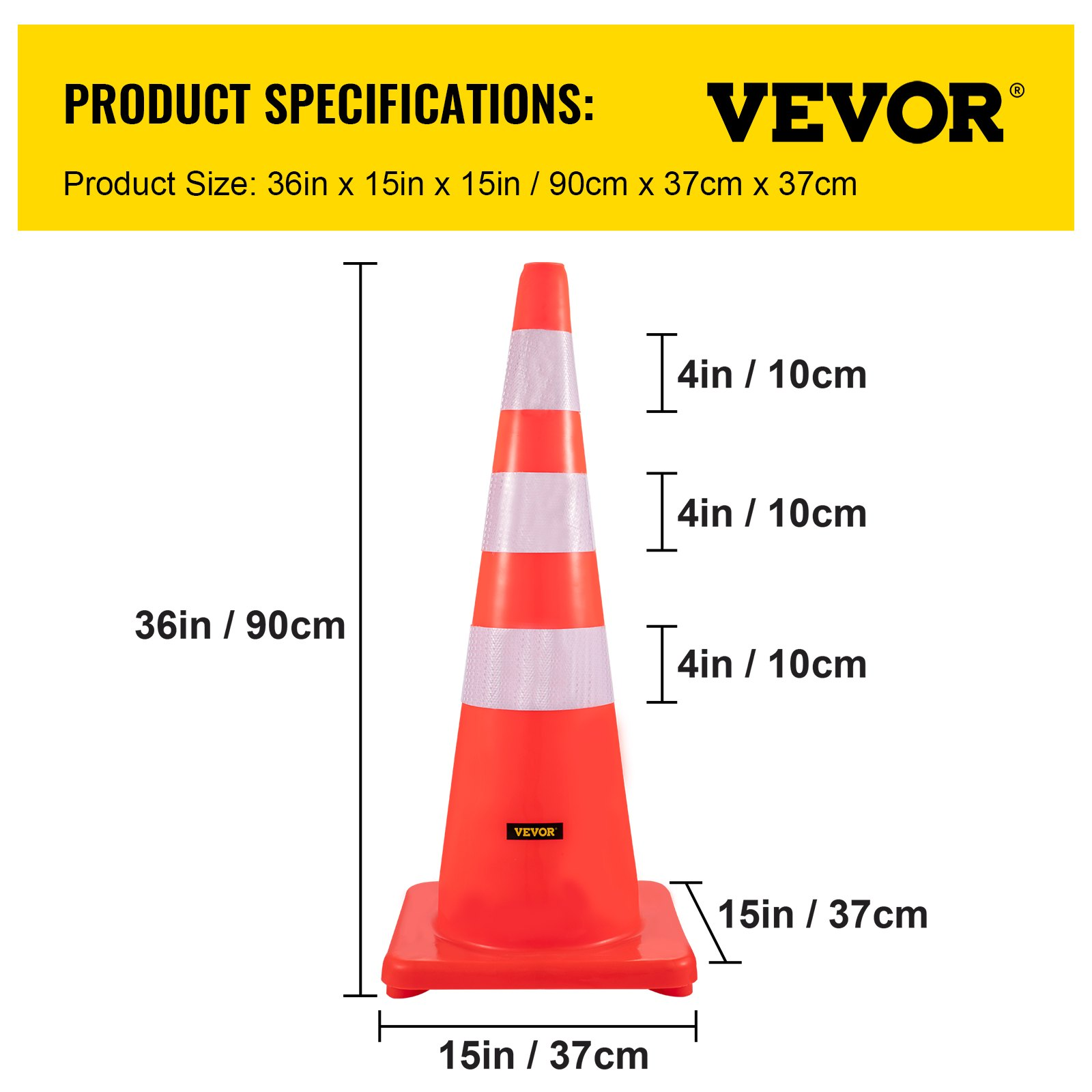 VEVOR Safety Cones Traffic Cones 6 x 36" Orange Reflective Collars Road Cones