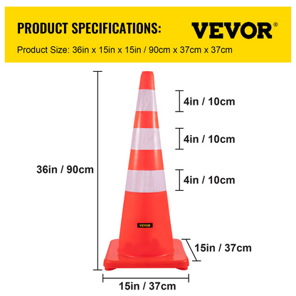 VEVOR Safety Cones Traffic Cones 6 x 36" Orange Reflective Collars Road Cones