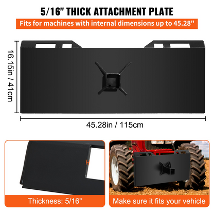 VEVOR  1/4" Thick Plate 3/8" Top Bar Thic Quick Tach Attachment Mount Plate Skid Steer Bobcat