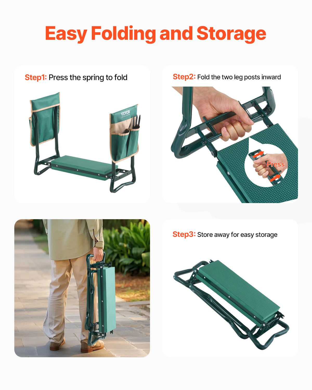 VEVOR Garden Kneeler and Seat 6" Wide Pad 330lbs Capacity Folding Garden Stool