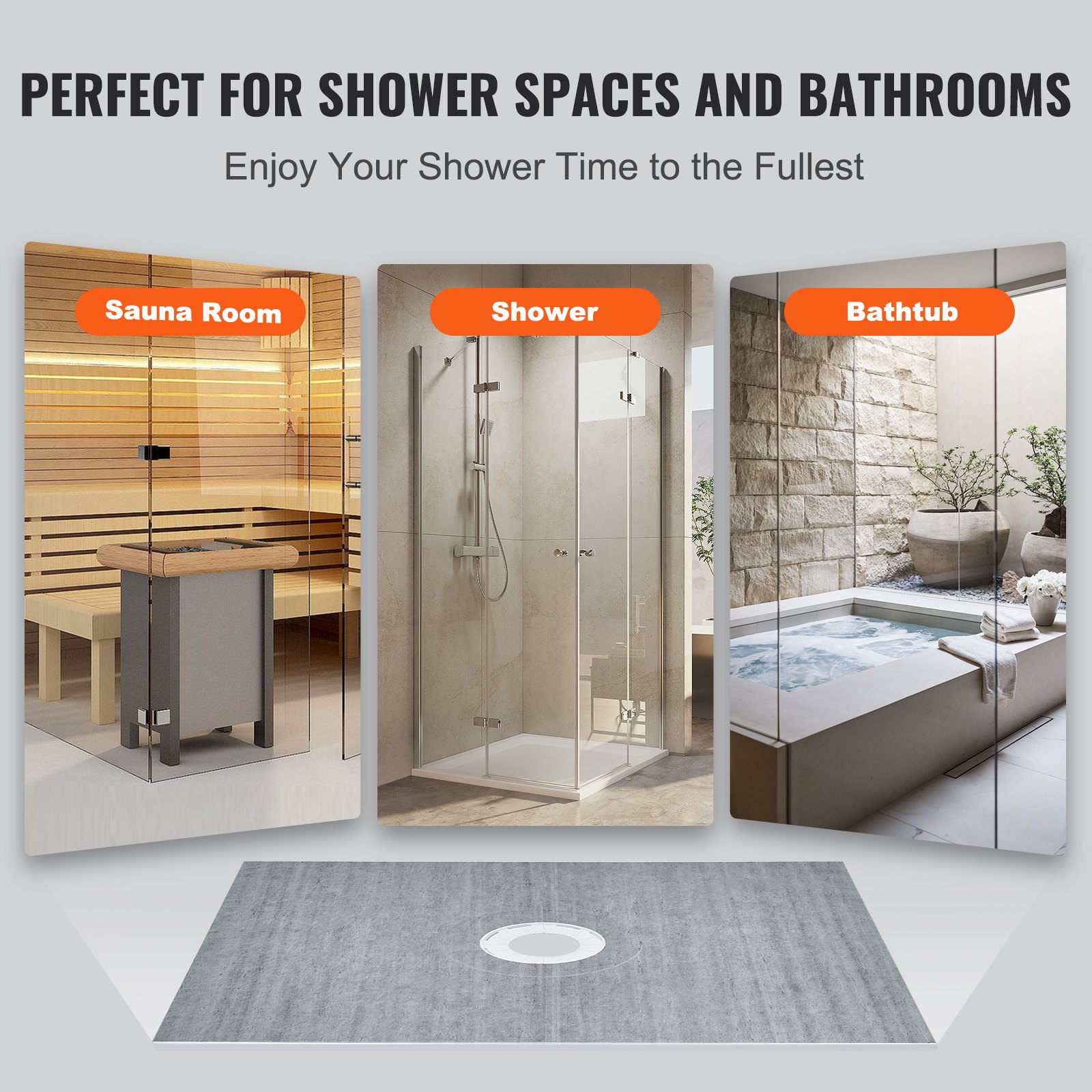 VEVOR Shower Curb Kit, 1219x1524mm Shower Pan Kit with 50.8mm ABS Central Flange, Waterproof Membrane, Stainless Steel Grate, Shower Pan Slope Sticks Fit for Bathroom