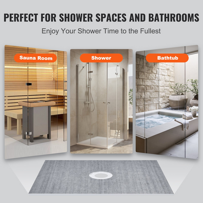 VEVOR Shower Curb Kit, 1219x1524mm Shower Pan Kit with 50.8mm ABS Central Flange, Waterproof Membrane, Stainless Steel Grate, Shower Pan Slope Sticks Fit for Bathroom