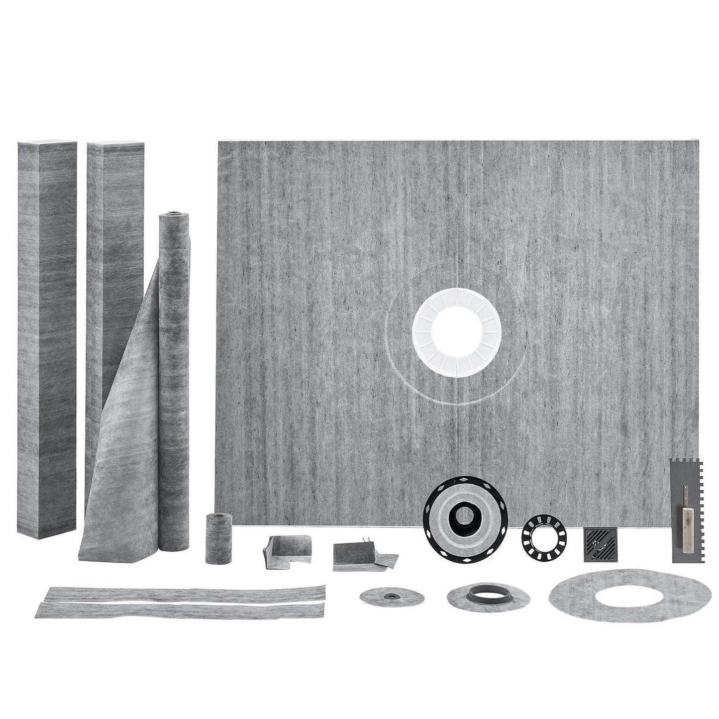 VEVOR Shower Curb Kit, 1219x1524mm Shower Pan Kit with 50.8mm ABS Central Flange, Waterproof Membrane, Stainless Steel Grate, Shower Pan Slope Sticks Fit for Bathroom