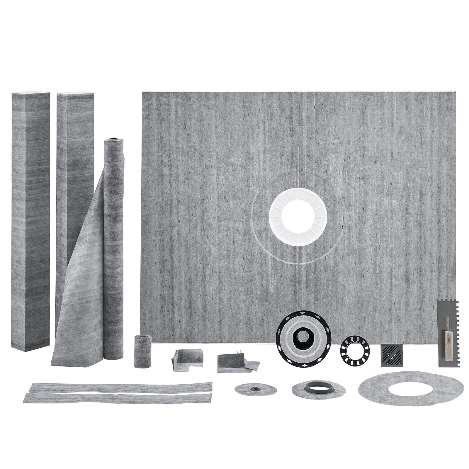 VEVOR Shower Curb Kit, 1219x1524mm Shower Pan Kit with 50.8mm ABS Central Flange, Waterproof Membrane, Stainless Steel Grate, Shower Pan Slope Sticks Fit for Bathroom