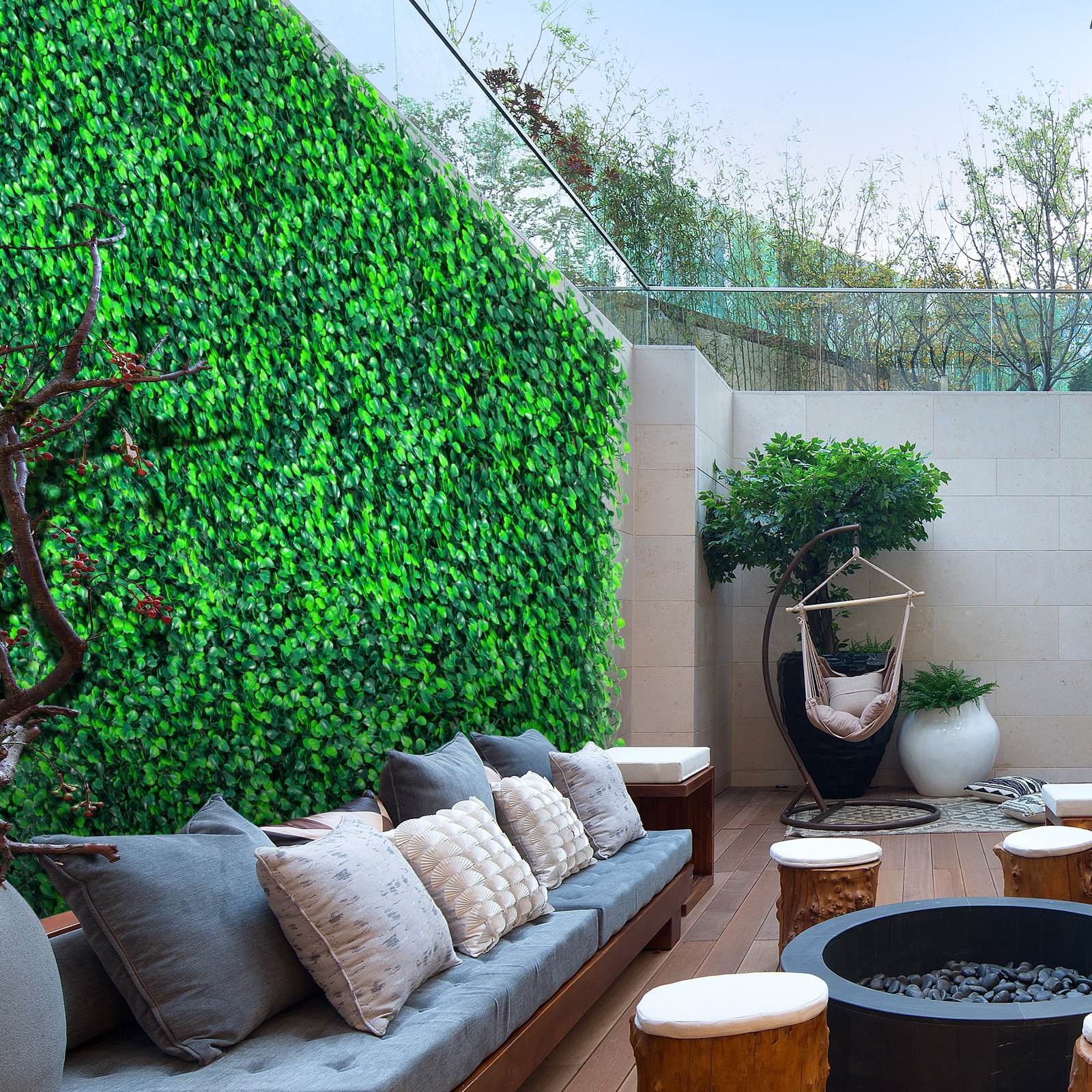 VEVOR Artificial Boxwood Panel UV 20" X 20" Boxwood Hedge Wall Panels, Artificial Grass Backdrop Wall 4 cm Green Grass Wall, Fake Hedge for Decor Privacy Fence Indoor, Outdoor Garden Backyard (12Pack)