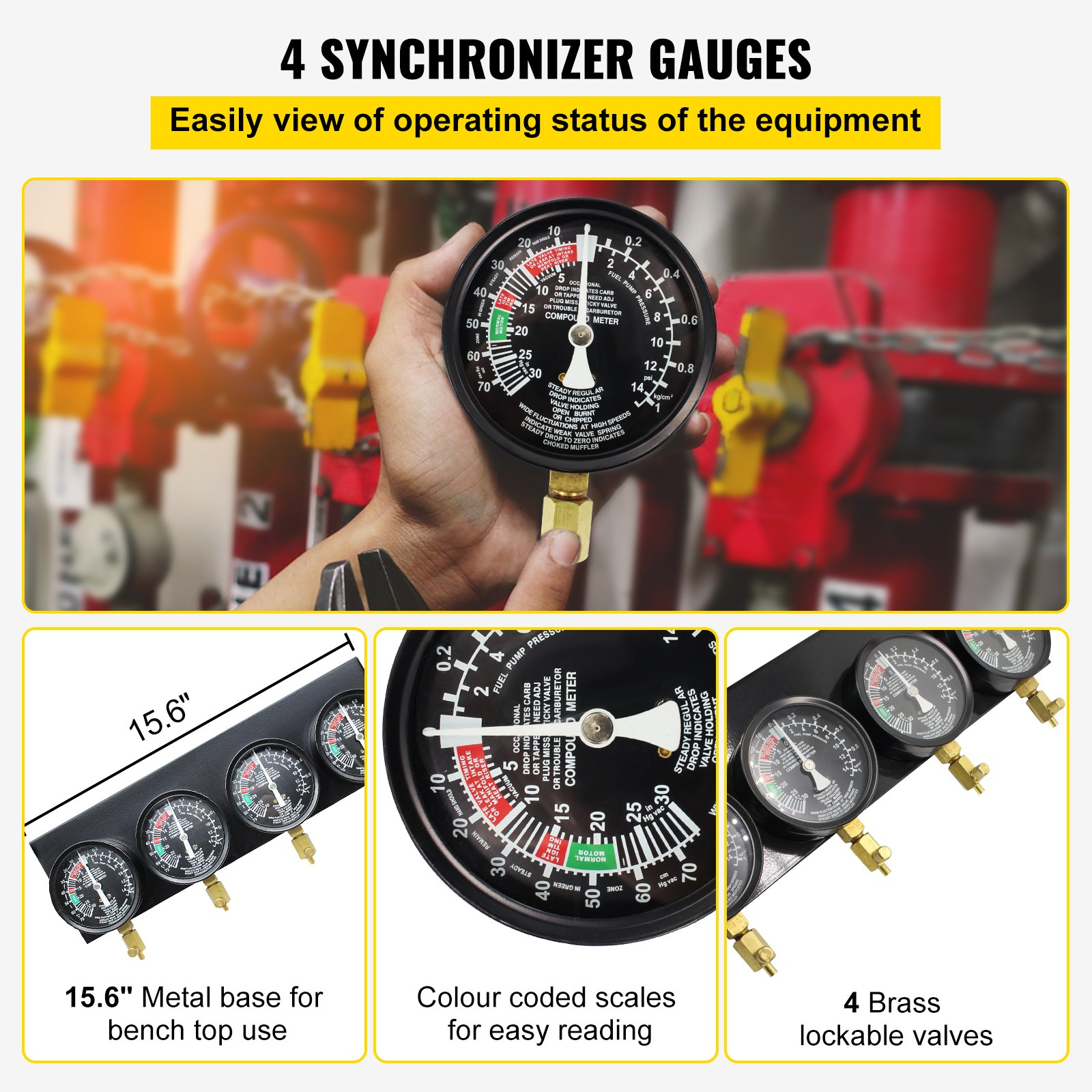 Motorcycle Fuel Vacuum Carburetor Synchronizer Carb Sync 4 Gauges Balancer Kit