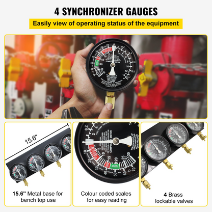 Motorcycle Fuel Vacuum Carburetor Synchronizer Carb Sync 4 Gauges Balancer Kit
