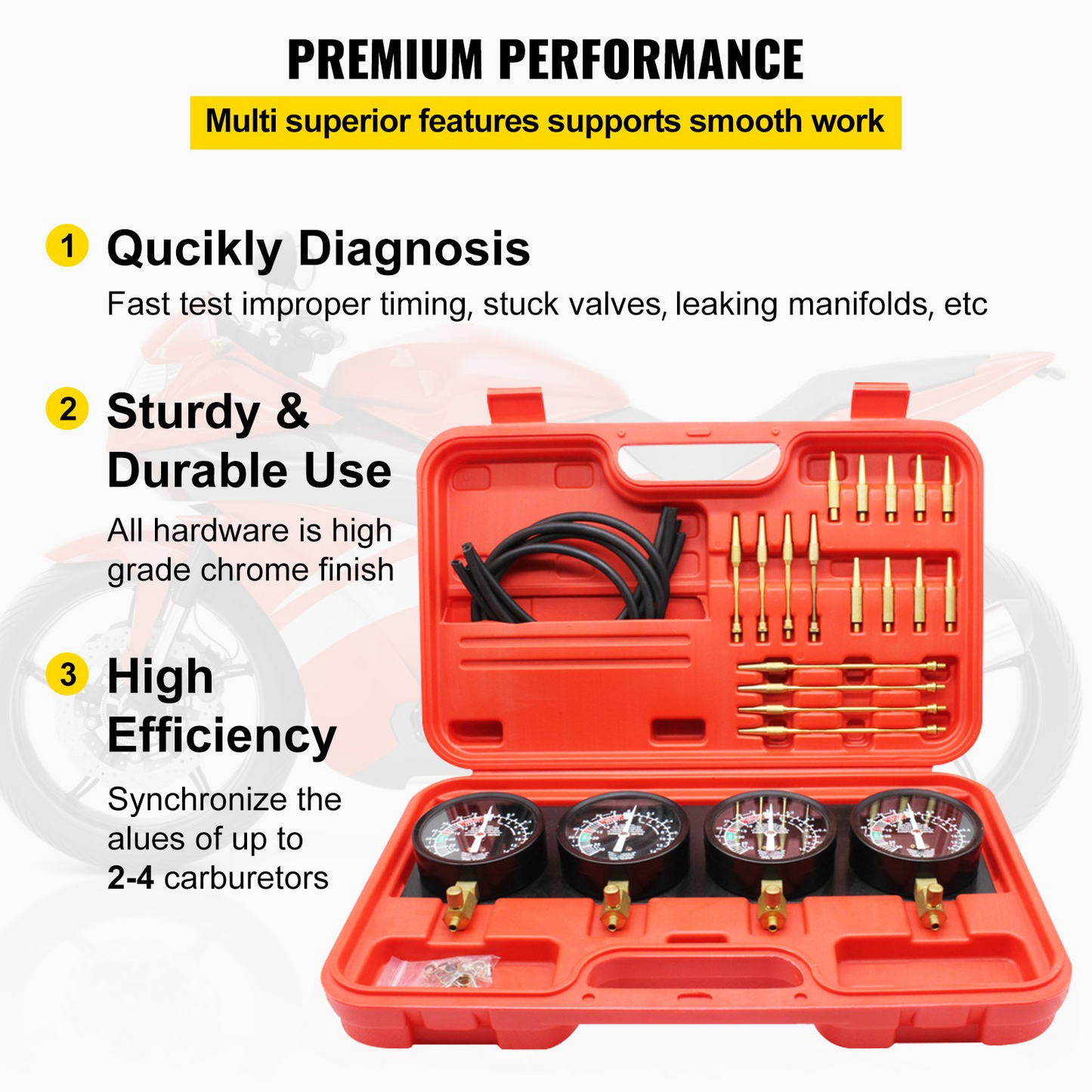 Motorcycle Fuel Vacuum Carburetor Synchronizer Carb Sync 4 Gauges Balancer Kit