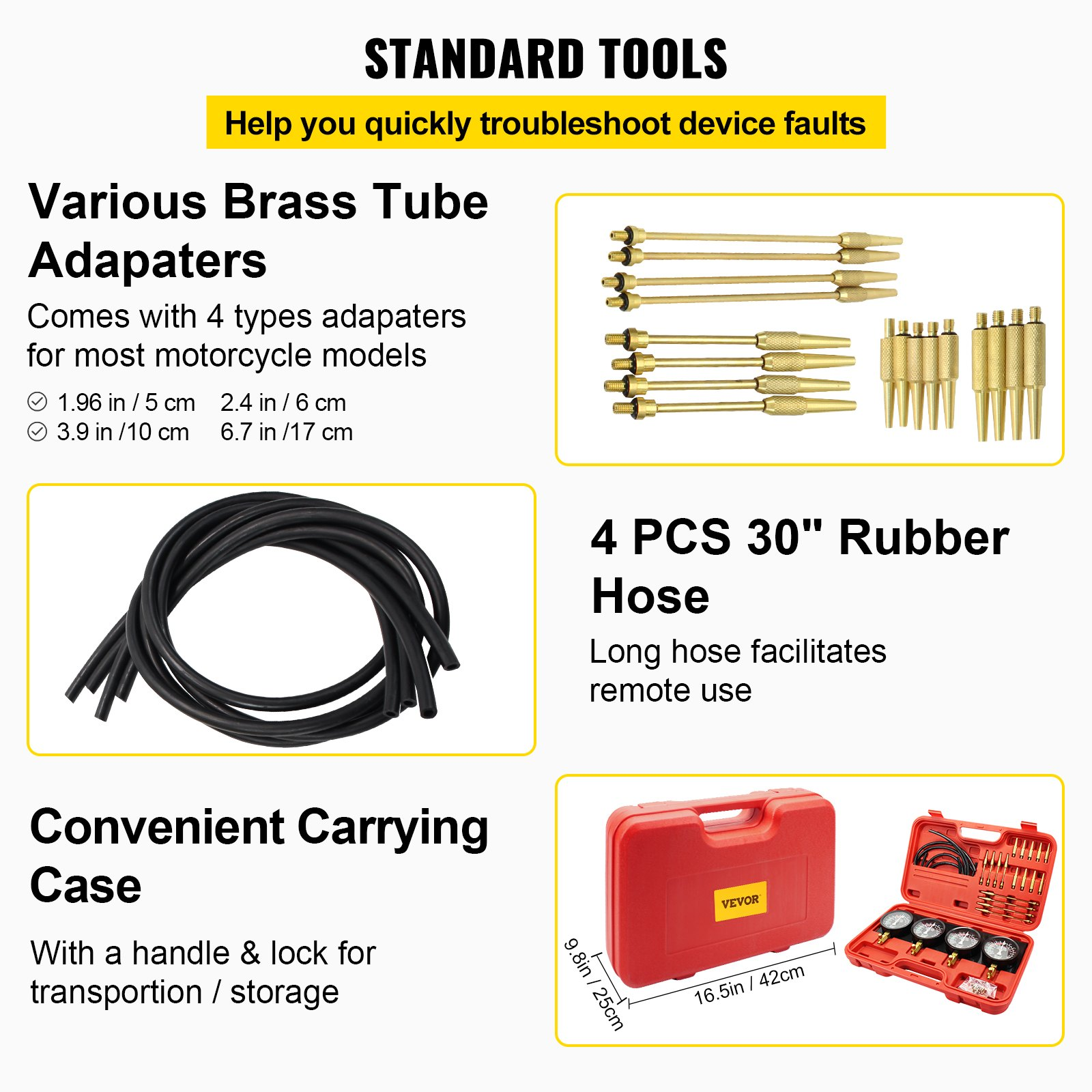 Motorcycle Fuel Vacuum Carburetor Synchronizer Carb Sync 4 Gauges Balancer Kit