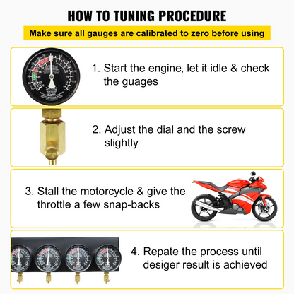 Motorcycle Fuel Vacuum Carburetor Synchronizer Carb Sync 4 Gauges Balancer Kit