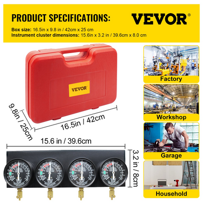 Motorcycle Fuel Vacuum Carburetor Synchronizer Carb Sync 4 Gauges Balancer Kit