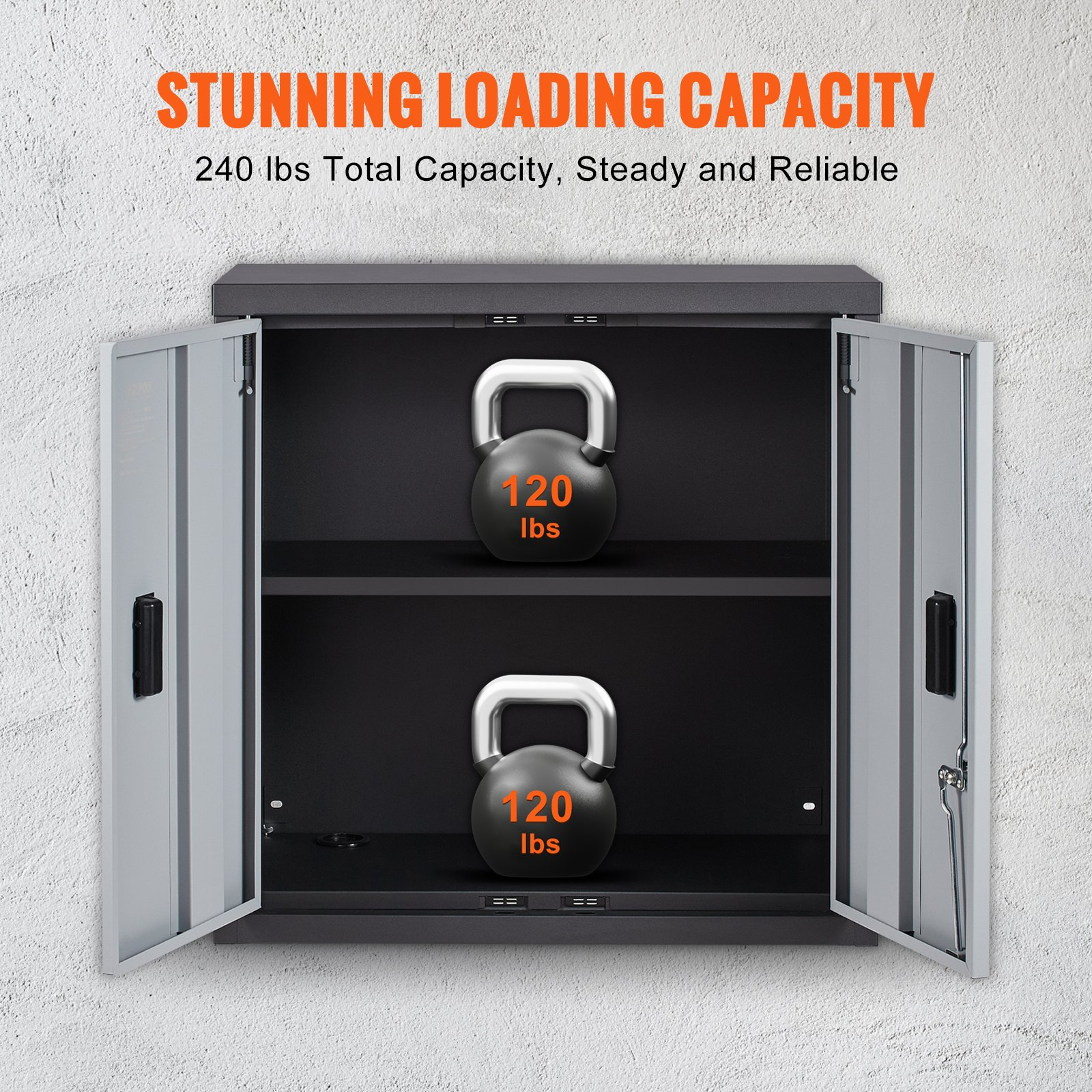 VEVOR Foldable Wall Cabinet, Metal Garage Locker Mounted 660 mm Small Tool Chest 108.8 kg Loading Capacity Adjustable Shelf Magnetic Door File for Warehouse Office Home Black