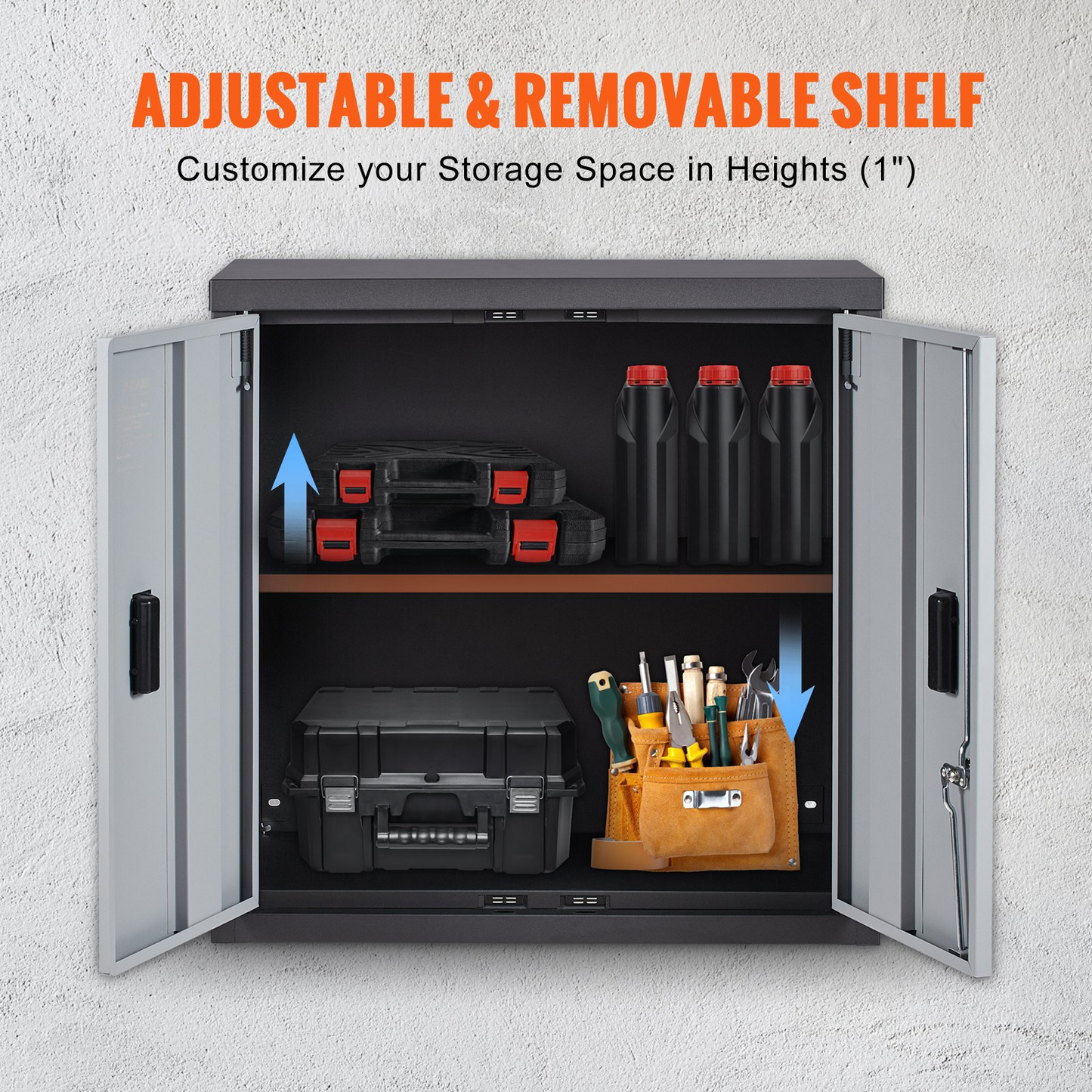 VEVOR Foldable Wall Cabinet, Metal Garage Locker Mounted 660 mm Small Tool Chest 108.8 kg Loading Capacity Adjustable Shelf Magnetic Door File for Warehouse Office Home Black