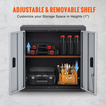 VEVOR Foldable Wall Cabinet, Metal Garage Locker Mounted 660 mm Small Tool Chest 108.8 kg Loading Capacity Adjustable Shelf Magnetic Door File for Warehouse Office Home Black
