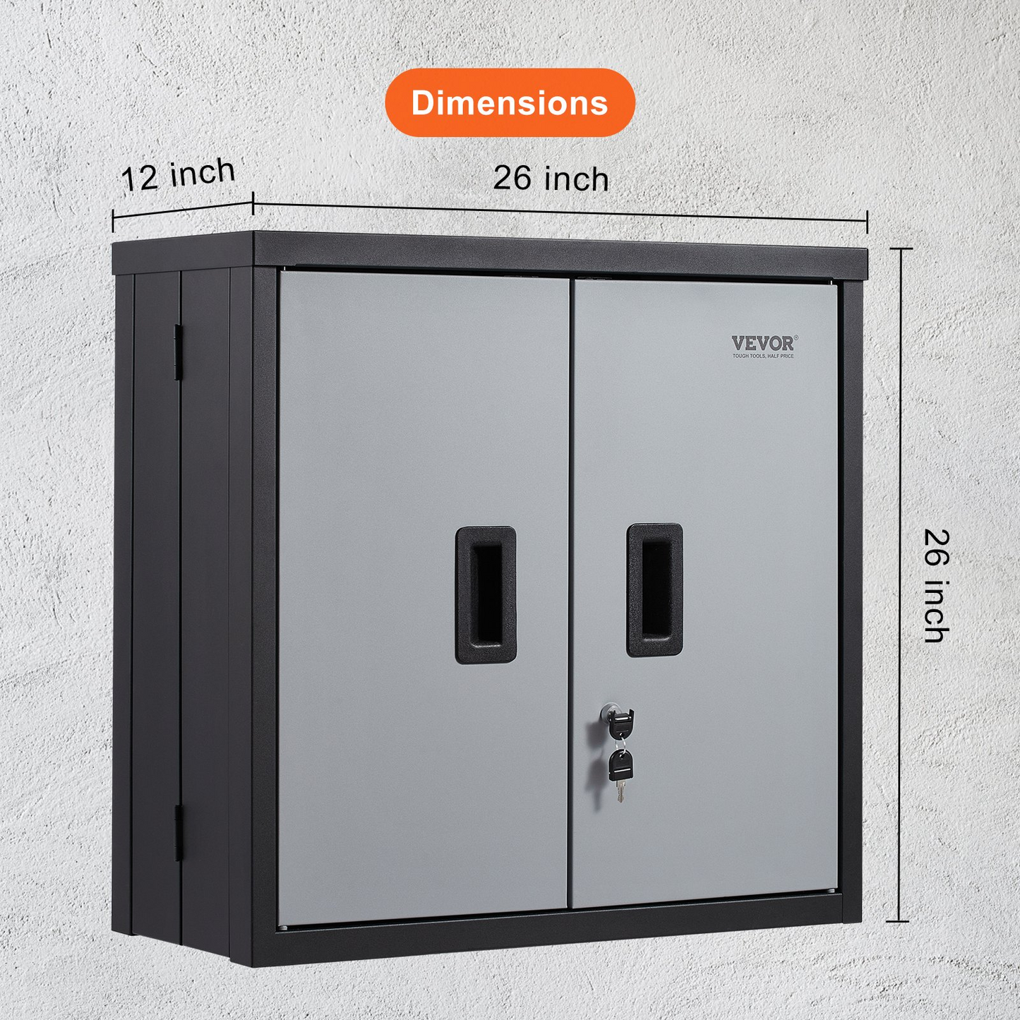 VEVOR Foldable Wall Cabinet, Metal Garage Locker Mounted 660 mm Small Tool Chest 108.8 kg Loading Capacity Adjustable Shelf Magnetic Door File for Warehouse Office Home Black