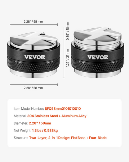 VEVOR 58mm Coffee Distributor 2-in-1 Adjustable Espresso Distributor for Home