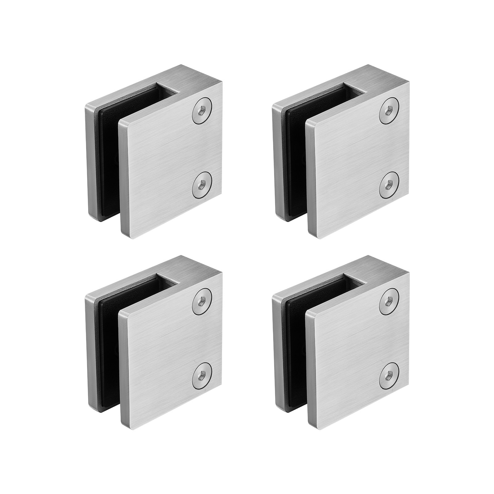 VEVOR Glass Clamp, 4 PCS Square Glass Railing Bracket for 0.31 "-0.47 " Tempered Glass, 304 Stainless Steel Glass Mounting Clamp, Glass Shelf Bracket for Balcony, Garden, Pool, Stair, Silver