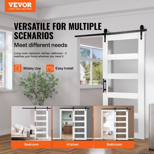 VEVOR Barn Door and Hardware Kit 42" x 84" Wood and Glass Sliding Barn Door Kit