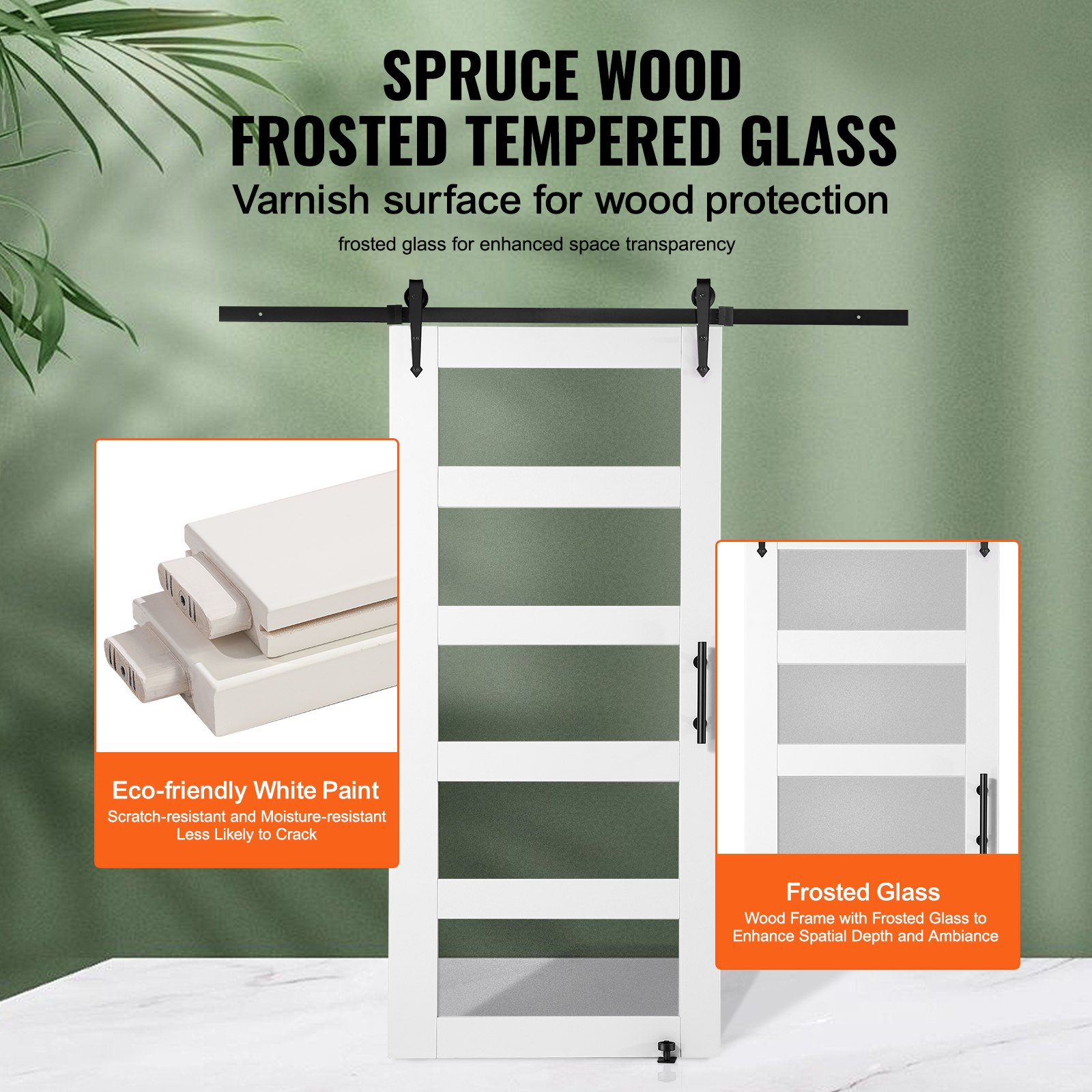 VEVOR Barn Door and Hardware Kit 42" x 84" Wood and Glass Sliding Barn Door Kit